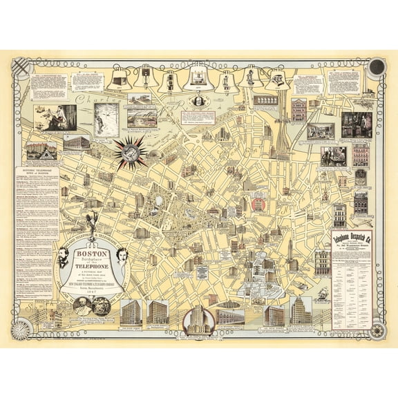 Map Ernest Dudley Chase 1947 Boston Ma Downtown Extra Large XL Wall Art Poster Print