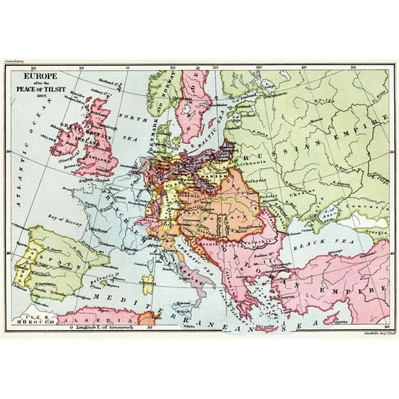 Map of Europe After The Peace of Tilsit In 1807 From The Book Short History of The English People by J.R. Green Published London 1893 Poster Print, 34 x 24 - Large