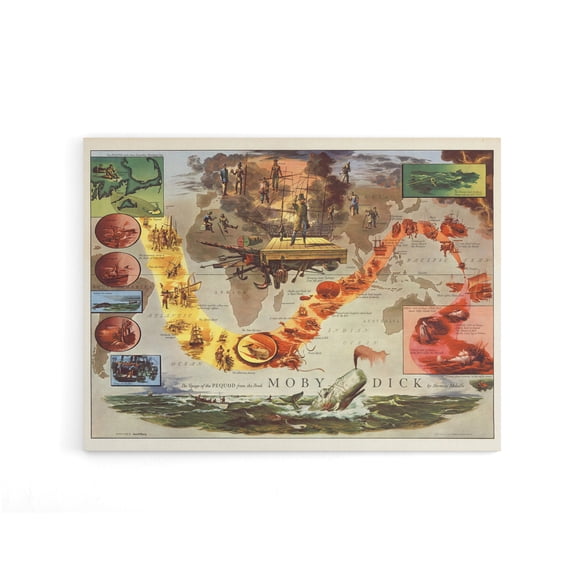 Map Everett 1956 Melville Moby Dick Canvas Wall Art Print 24X32"