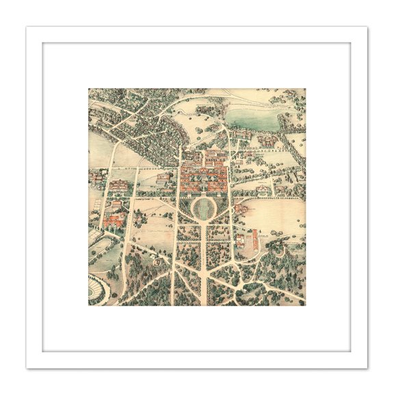 Map Farmer 1934 Stanford University Birds Eye 8X8 Inch Square Wooden Framed Wall Art Print Picture with Mount