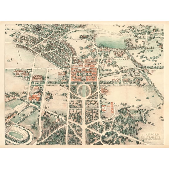 Map Farmer 1934 Stanford University Birds Eye Extra Large XL Wall Art Poster Print