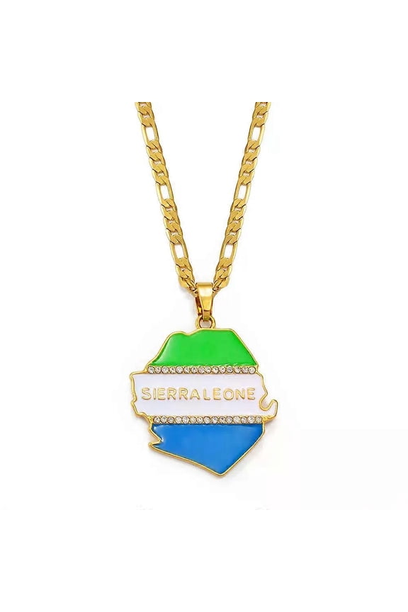 Map Flag White Stone Pendant Necklaces For Women Men Gold Color Sierra Leonean Maps Jewelry @252406