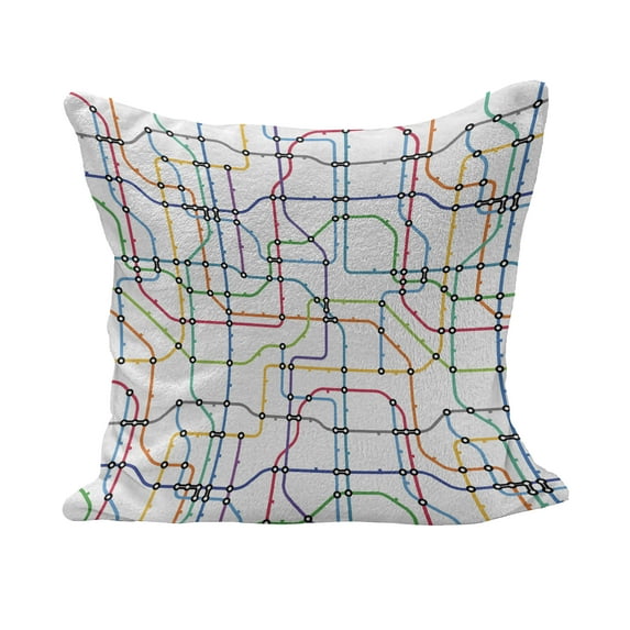 Map Fluffy Throw Pillow Cushion Cover, Colorful Thin Lines Metro Scheme Transportation Network Diagram Outline Urban City Life, Rectangle Accent Pillow Case, 36" x 16", Multicolor, by Ambesonne