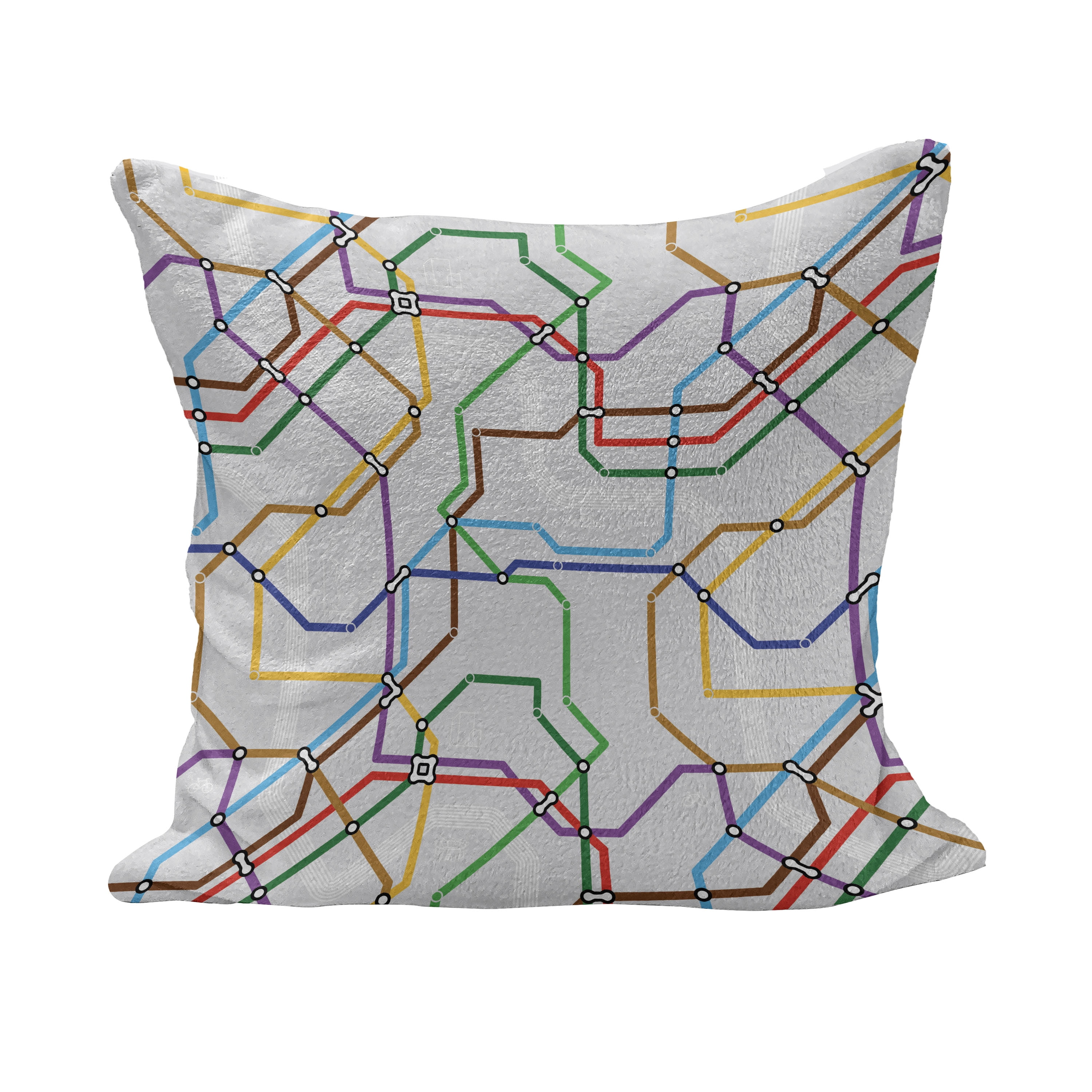 Map Fluffy Throw Pillow Cushion Cover, Stripes in Vibrant Colors Metro