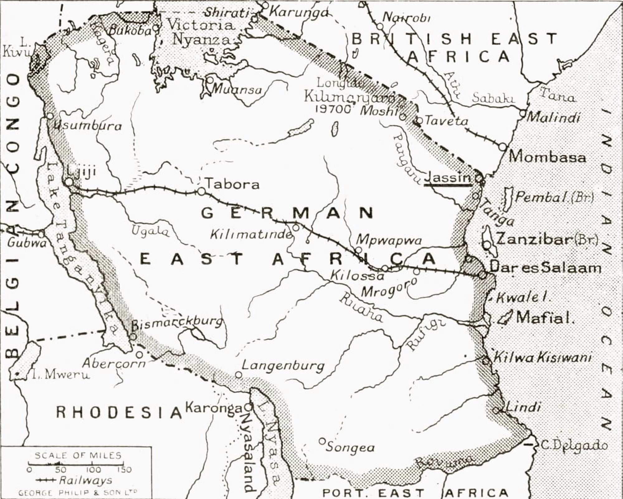 Map Of German East Africa Showing Jassin Scene Of One Of Britains Campaigns From The Illustrated War News Published 1915 Canvas Art - Ken Welsh Design Pics (32 x 26)