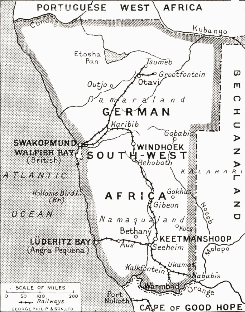 Map Of German South West Africa Scene Of One Of Britains Campaigns Showing Walfish Bay And Keetmanshoop From The Illustrated War News Published 1915 Canvas Art - Ken Welsh Design Pics (26 x 32)