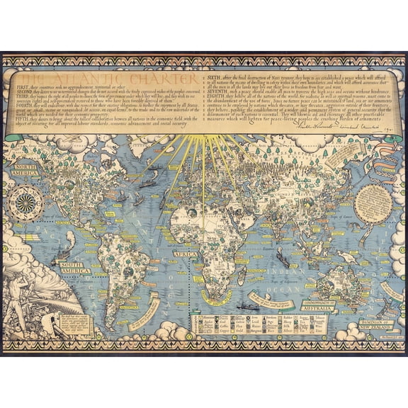 Map Gill 1942 Time Tide Atlantic Charter Extra Large XL Wall Art Poster Print