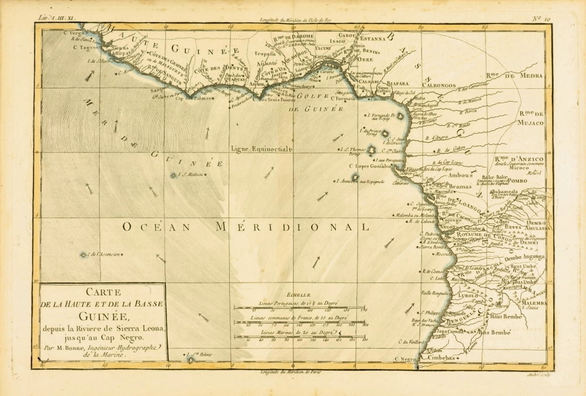 Map Of Guinea Circa1760 From Atlas De Toutes Les Parties Connues Du Globe Terrestre By Cartographer Rigobert Bonne Published Geneva Circa 1760 Canvas Art - Ken Welsh Design Pics (36 x 24)