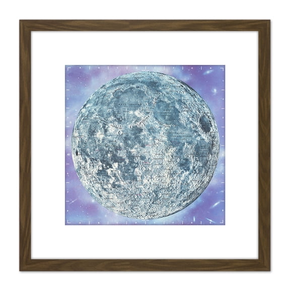 Map Hammond 1966 Moon Chart Space Lunar Diagram 8X8 Inch Square Wooden Framed Wall Art Print Picture with Mount