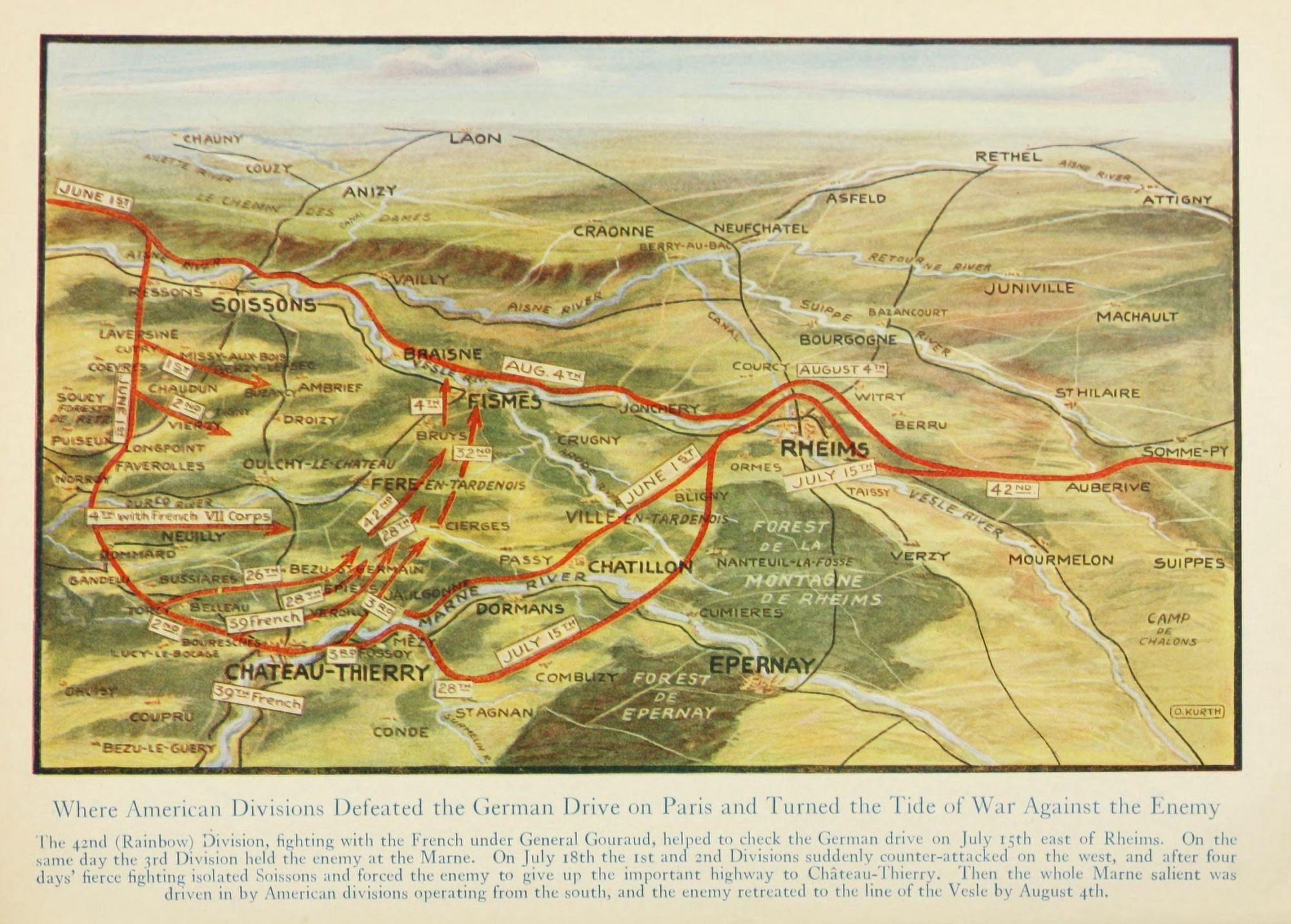 Map Harpers Pictorial World War 1920 Americans defeated German drive Canvas Art - (24 x 36)