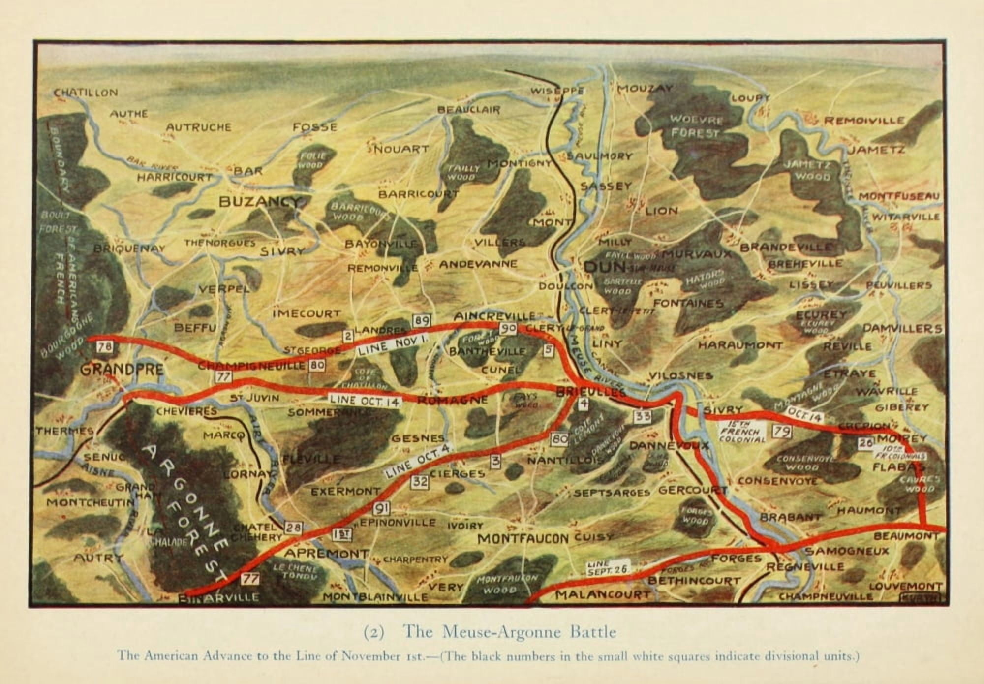 Map Harpers Pictorial World War 1920 Meuse-Argonne Battle 2 Canvas Art - (18 x 24)