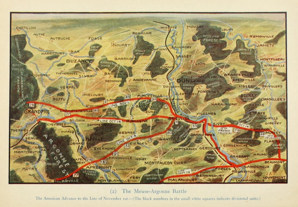 Map Harpers Pictorial World War 1920 Meuse-Argonne Battle 2 Canvas Art - (24 x 36)
