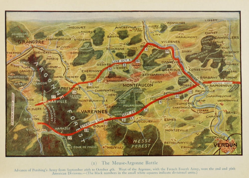 Map Harpers Pictorial World War 1920 Meuse-Argonne Battle Canvas Art - (18 x 24)