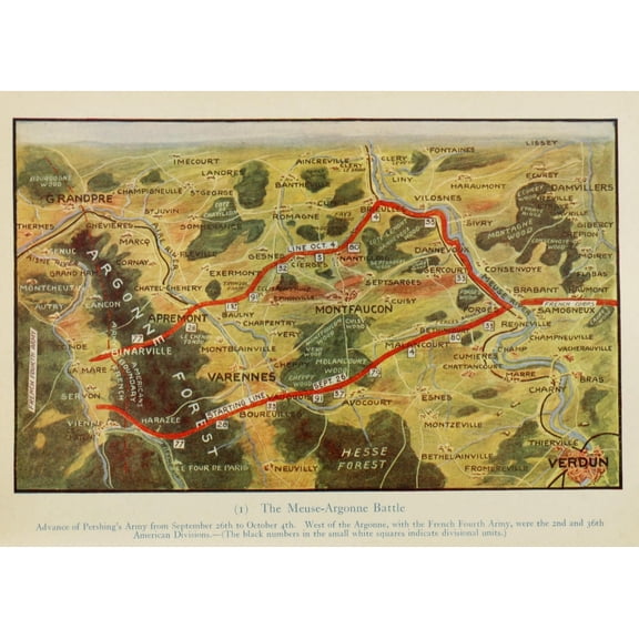 Map Harpers Pictorial World War 1920 Meuse-Argonne Battle Canvas Art - (18 x 24)