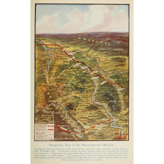 Map Harpers Pictorial World War 1920 Meuse-Argonne Canvas Art - (24 x 36)
