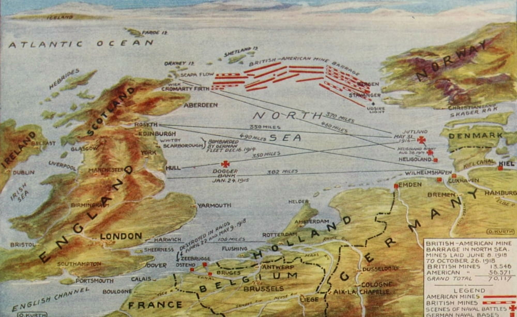 Map Harpers Pictorial World War 1920 North sea mine barrage Canvas Art - (24 x 36)
