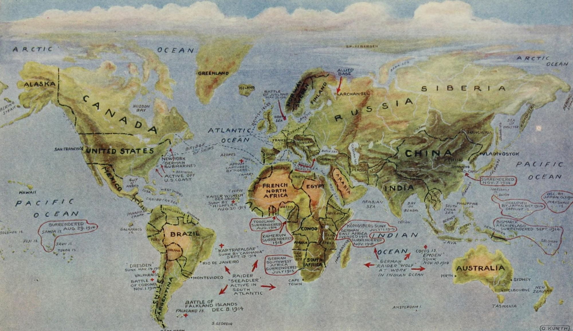 Map Harpers Pictorial World War 1920 The War on the Sea Canvas Art - (18 x 24)