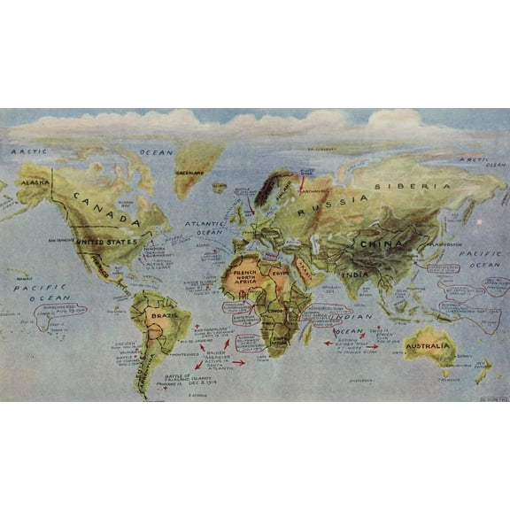 Map Harpers Pictorial World War 1920 The War on the Sea Canvas Art - (24 x 36)
