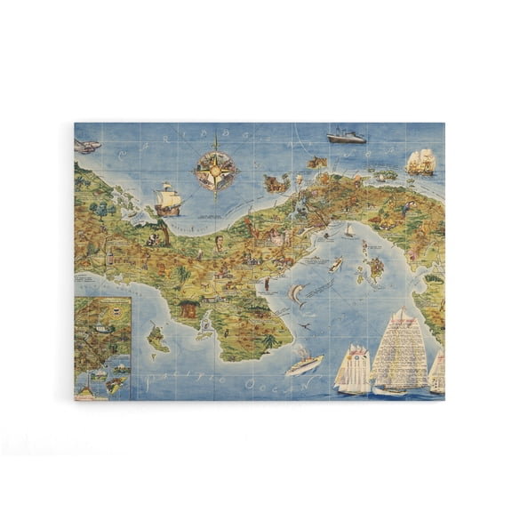 Map Herman 1941 Panama Canal Canvas Wall Art Print 24X32"
