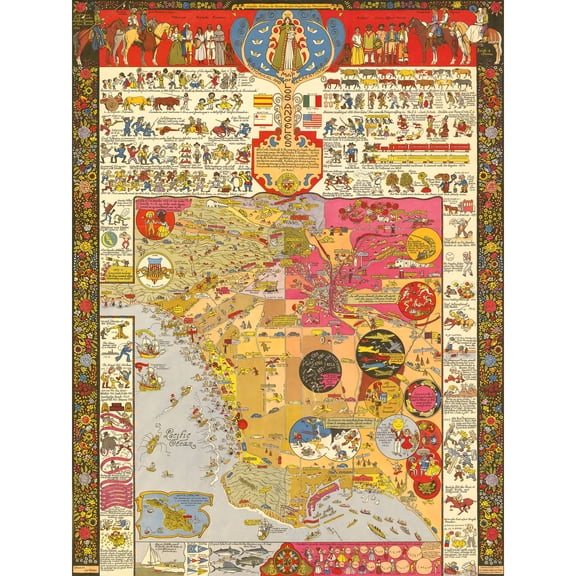 Map Historical And Recreational Los Angeles 1942 Extra Large XL Wall Art Poster Print