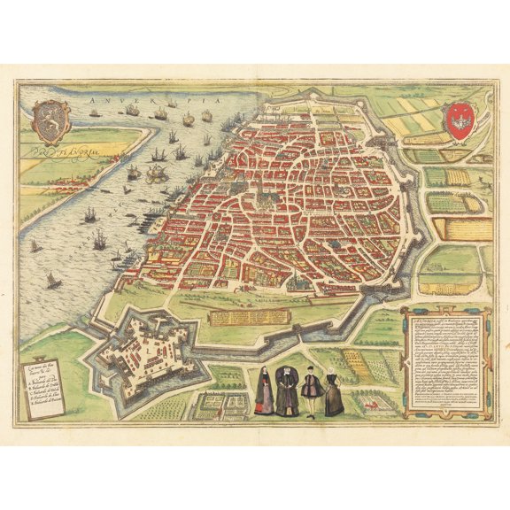 Map Hoefnagel Caymox 16th Century Antwerp City Plan Extra Large XL Wall Art Poster Print