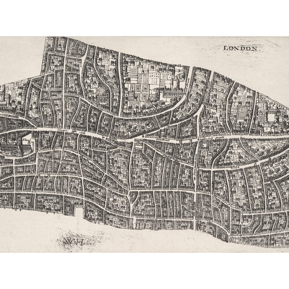 Map Hollar 1677 London City Before Great Fire 1666 Plan Extra Large XL Wall Art Poster Print