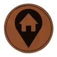 thumbnail image 1 of Map Home Location Marker Symbol 2.5" Faux Leather Round Engraved Iron-On Patch - Brown, 1 of 6