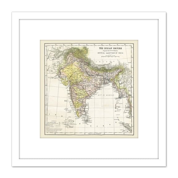 Map Hunter Imperial Gazetteer India Empire 8X8 Inch Square Wooden Framed Wall Art Print Picture with Mount