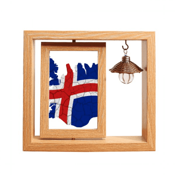 Map Iceland Flag Pattern Wooden Rotating Picture Photo Frame 4x6