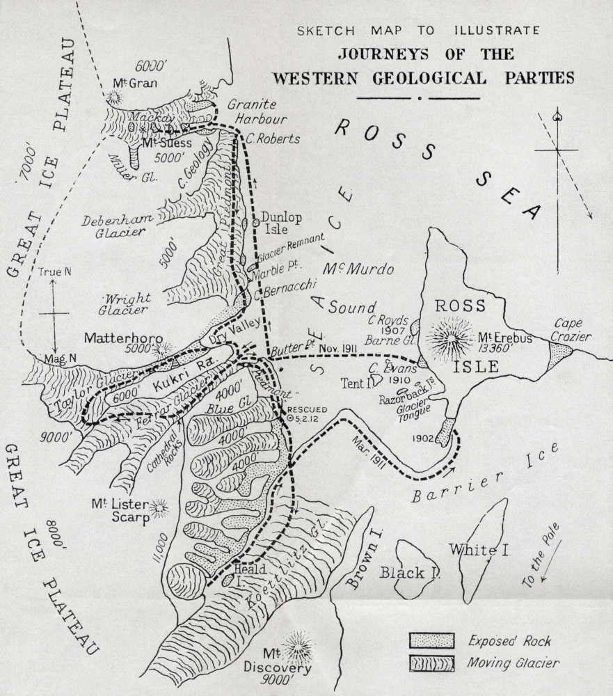 Map Illustrating The Journeys Of The Western Geological Parties During Robert Falcon Scott Canvas Art - Ken Welsh Design Pics (13 x 15)