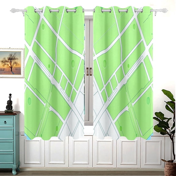 Map Imaginary Town 63x55in Window Curtain Panels 63x55in 2-Piece Heavy Duty 80% Light Blocking