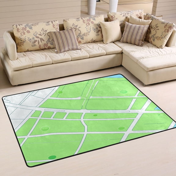 Map Imaginary Town Soft Polyester Area Rug 36''x24'', Non Slip, Memory Foam, Water Absorbent