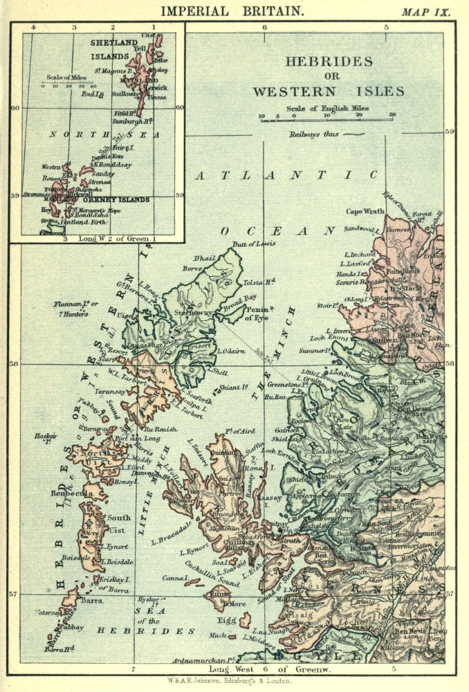 Map Imperial Britain 1898 Hebrides or Western Isles Canvas Art - Map (18 x 24)