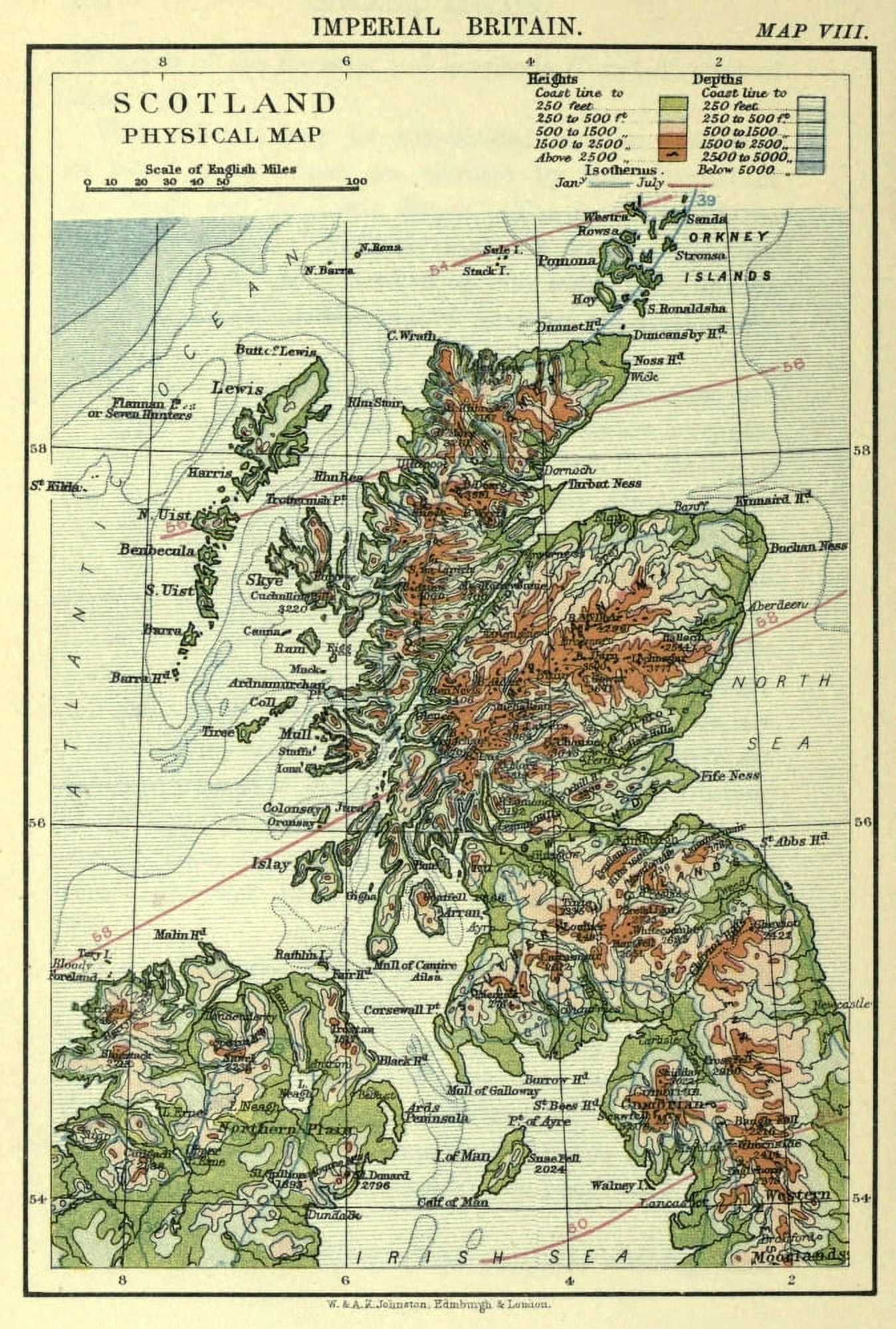 Map Imperial Britain 1898 Scotland physical Canvas Art - Map (18 x 24)