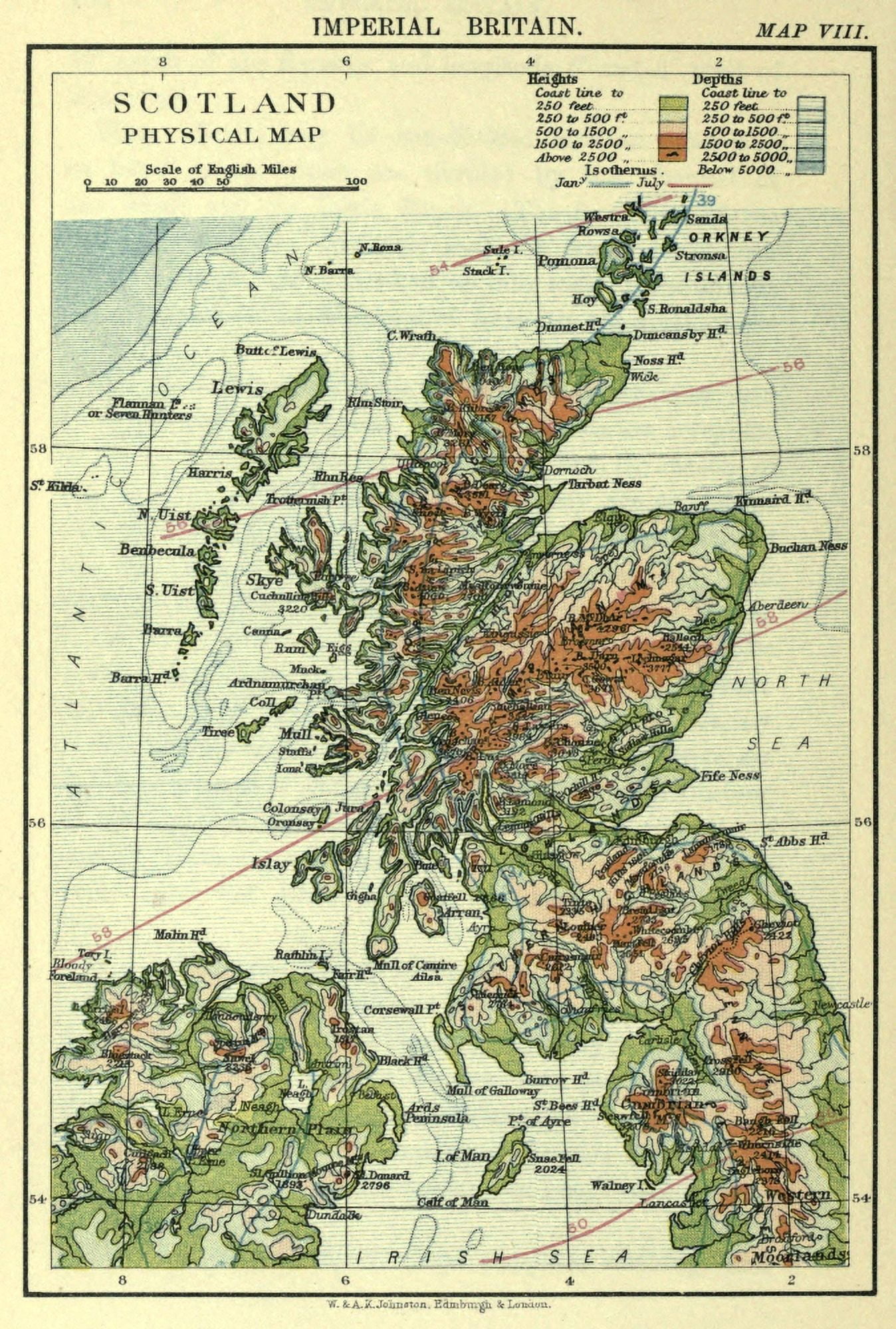 Map Imperial Britain 1898 Scotland physical Canvas Art - Map (24 x 36)