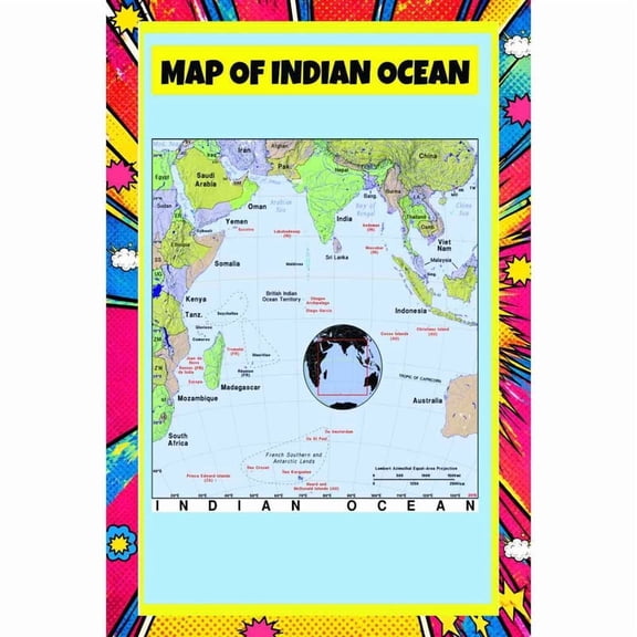 Map Of Indian Ocean 18x24 Inch - Pop Art Edition Vibrant Perfect for Kids Classrooms and Homes Laminated Wall Poster - Vivid Imagery with Bright Colors