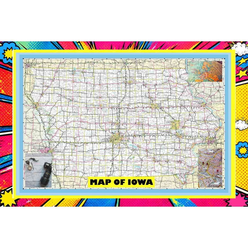 Map Of Iowa Style A - 36x54 Inch - Pop Art Edition Vibrant Perfect for ...