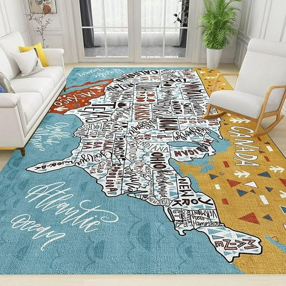 Map Kids Learning Area Rugs, Map Classroom Learning Easy Clean Rug, Soft Non-Skid Carpet Throw Rug For Kids Teen Girls Boys Bedroom Living Room Bathroom Classroom Office 2 x 3ft