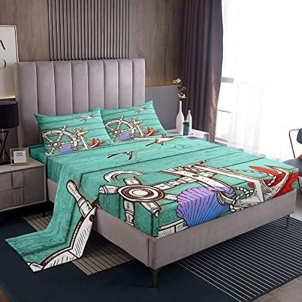 Map Kids Sheet Twin Size Nautical Adventure Anchor Compass Bedding Set