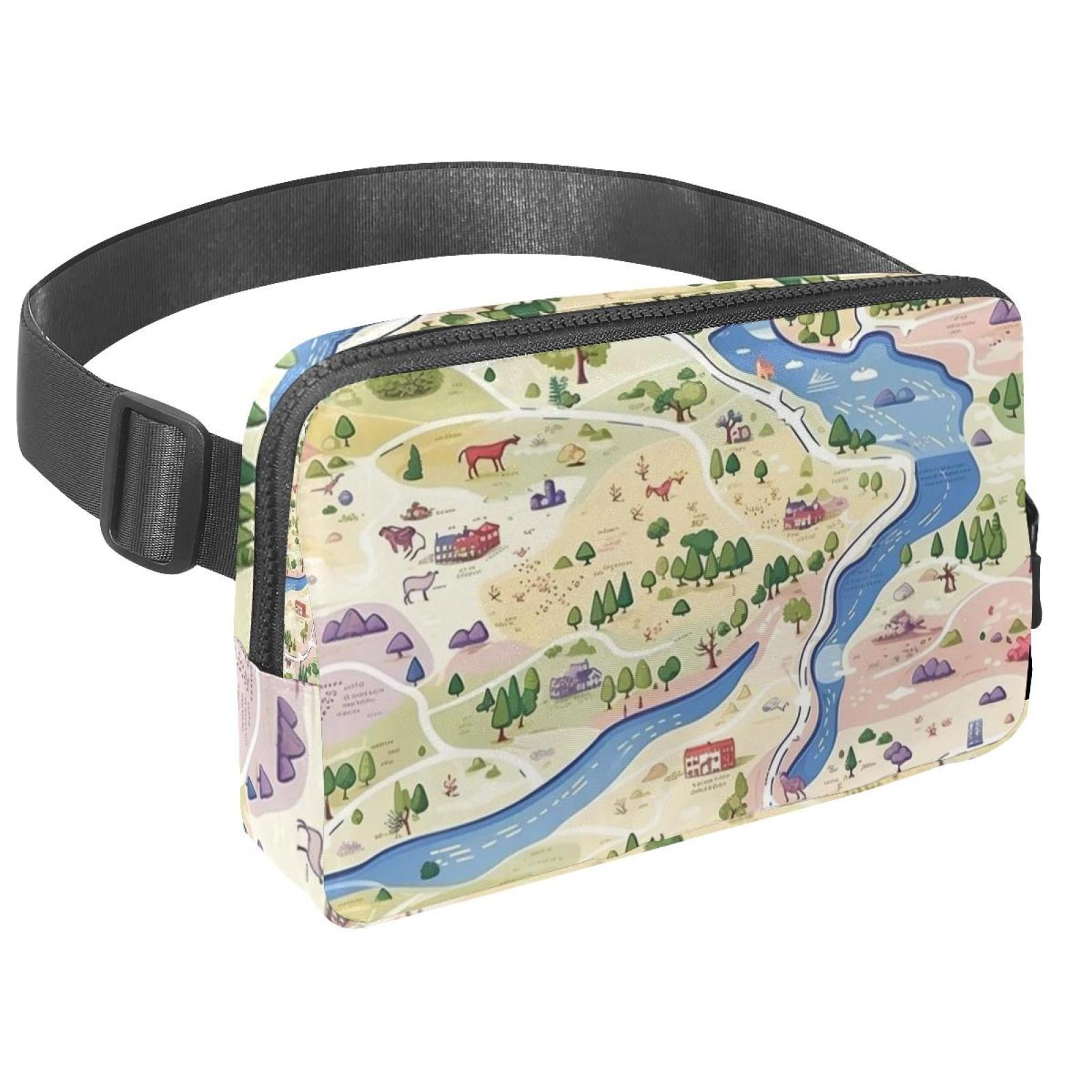 Map Lightweight Adjustable Belt Bag with Extension Strap - Unisex Running Waist Bag