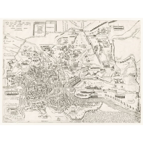 Map Ligorio 16th Century Ancient Rome City Plan Extra Large XL Wall Art Poster Print