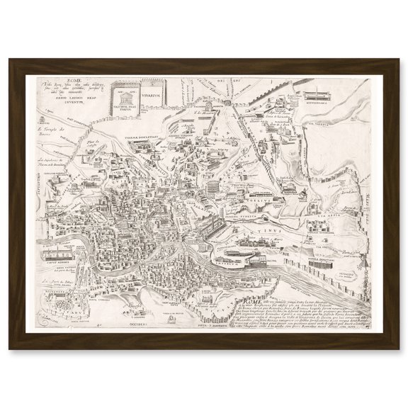 Map Ligorio 16th Century Ancient Rome Roman City Plan Artwork Framed Wall Art Print A4