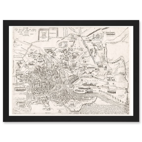 Map Ligorio 16th Century Ancient Rome Roman City Plan Artwork Framed Wall Art Print A4