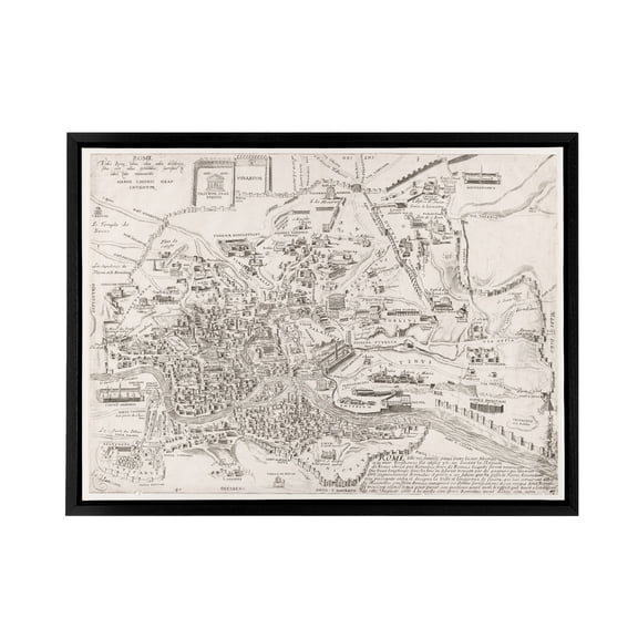 Map Ligorio Ancient Rome Plan Black Framed Canvas Wall Art Print 12X16"