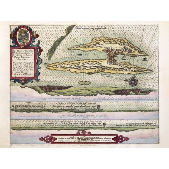 Map Linschoten 1594 Vardo Norway Upside Down Extra Large XL Wall Art Poster Print