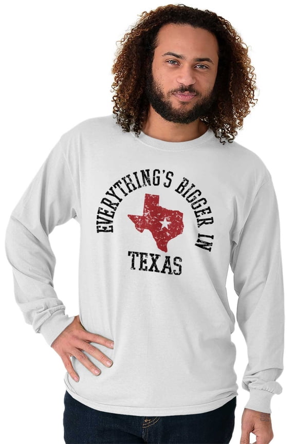 Map Long Sleeve Tees Shirts T-Shirts Bigger In Texas Lone Star State TX Cowboy