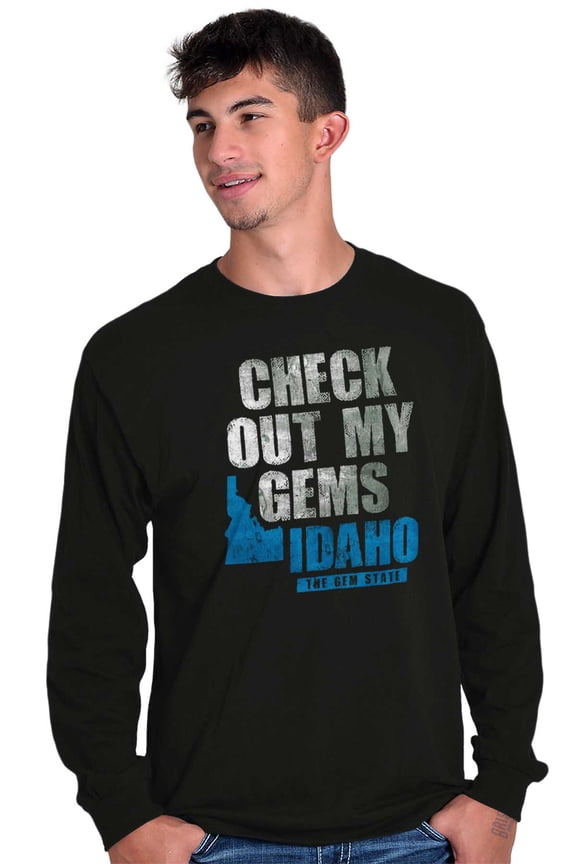 Map Long Sleeve Tees Shirts T-Shirts Idaho Check Out My Gems ID State Souvenir