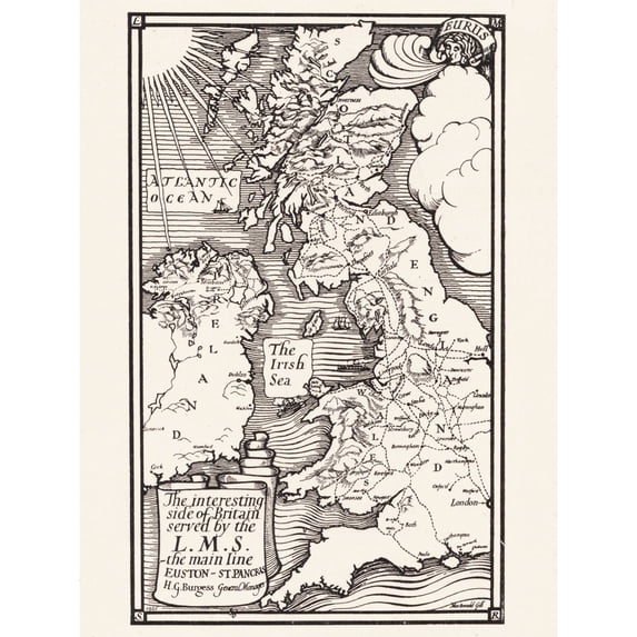 Map MacDonald Gill 1925 Britain LMS Railway Extra Large XL Wall Art Poster Print