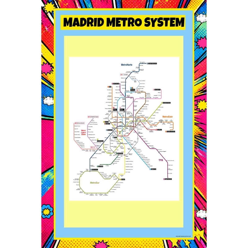 Map Of Madrid Metro System 18x24 Inch - Pop Art Edition Vibrant Perfect ...