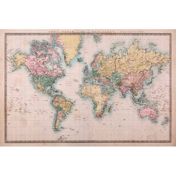 Map - Mercators Projection Laminated Poster (36 x 24)